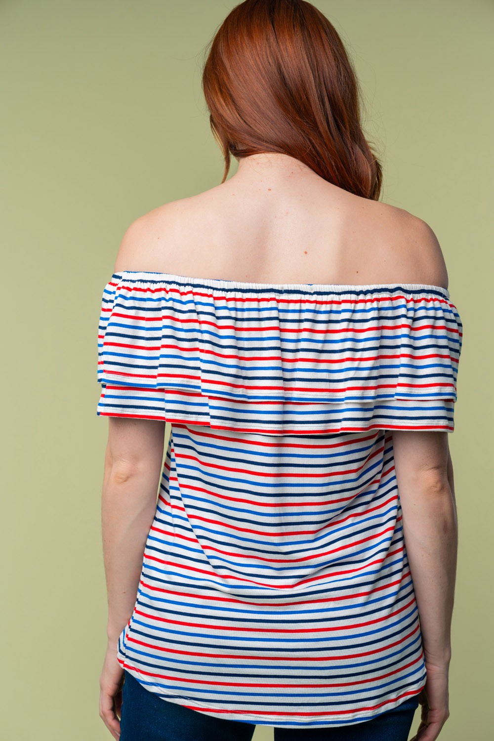 Off the Shoulder Short Sleeve Striped Knit Top - Final Sale