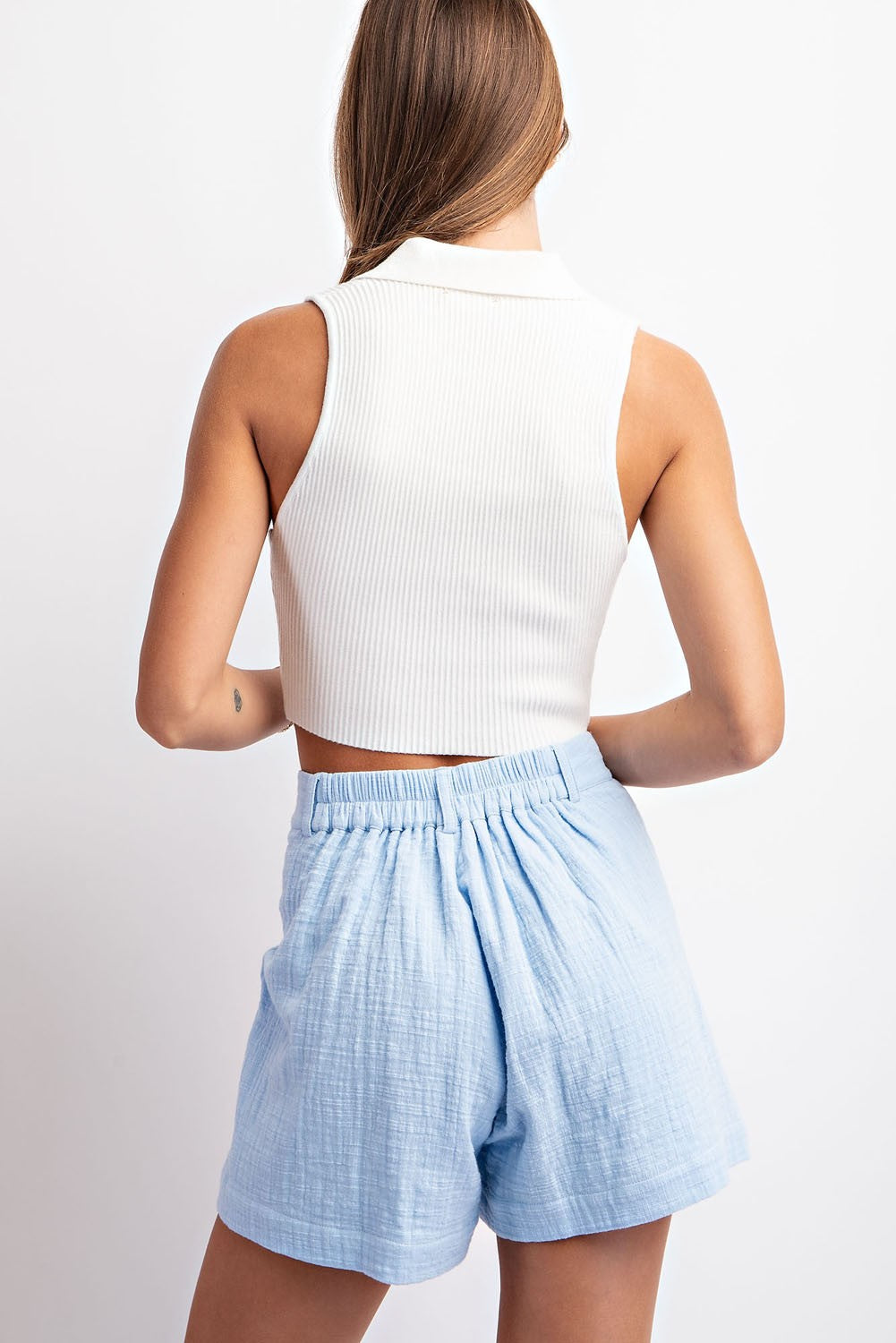 Periwinkle Solid Button Down Shorts - Final Sale