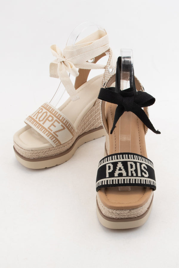 Black Paris Embroidered Upper Wedge Heel*
