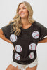 Sequin Baseballs Washed Short Sleeve Top  * -BiBi - Final Sale