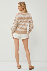 Taupe Stripe Drop Shoulder Sweater