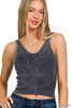 Washed Ribbed V-Neck Cropped Tank Top