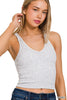 Washed Ribbed V-Neck Cropped Tank Top