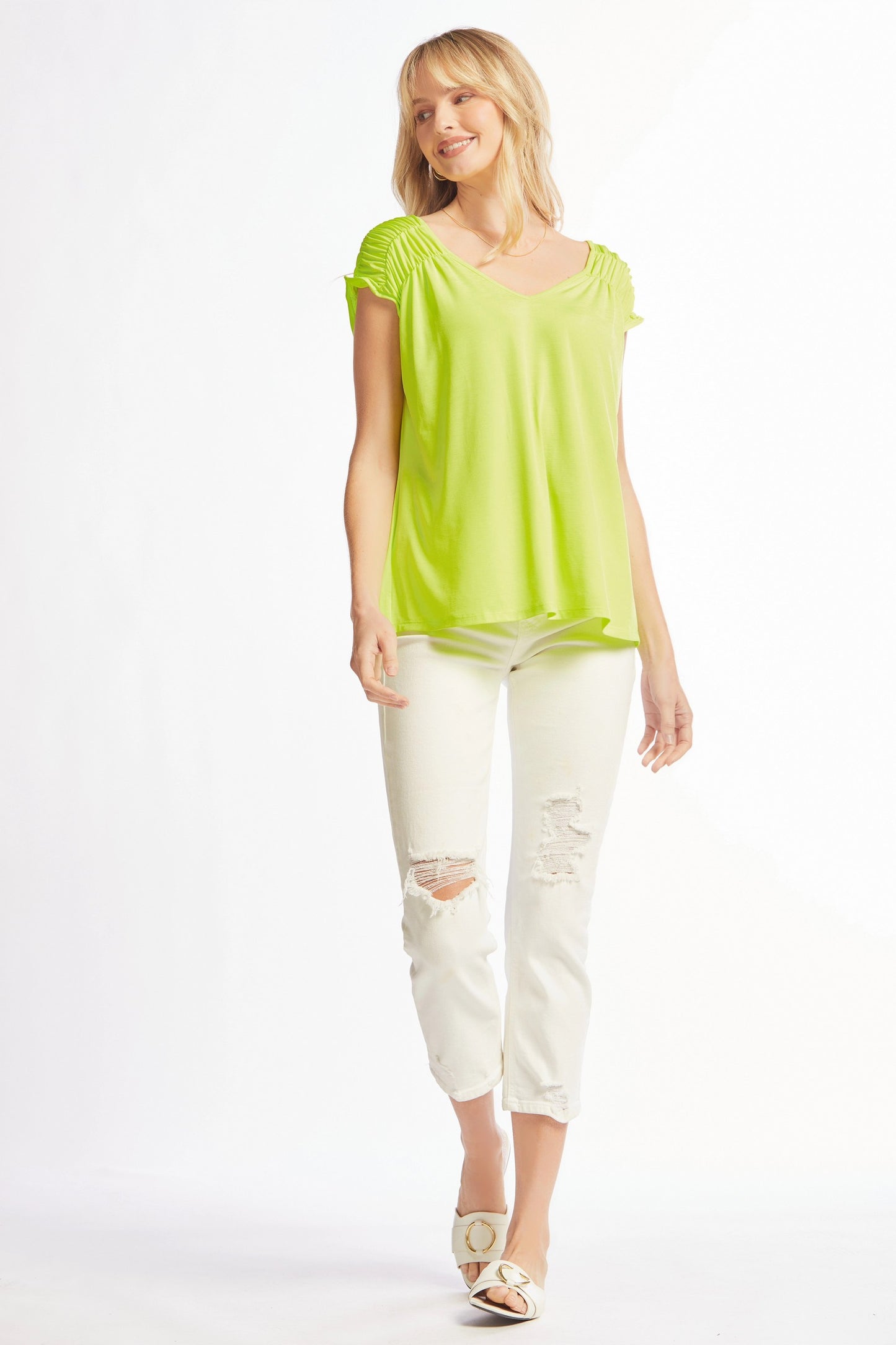 Solid Ruched Dolman Sleeve Top - Final Sale