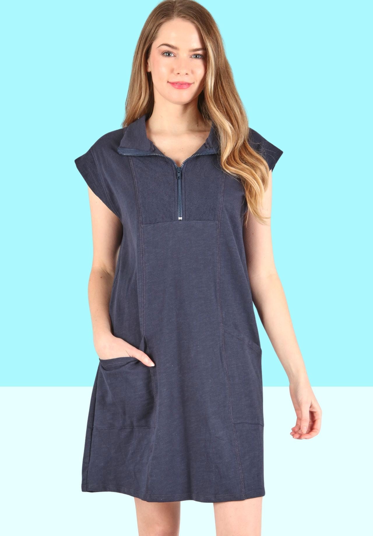 Sara’s Pick Cotton Terry Half Zip Dress - Final Sale