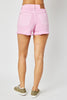 Light Pink Mid-Rise Garment Dyed Fray Hem Denim Shorts (REG/CURVY) | Judy Blue - Final Sale