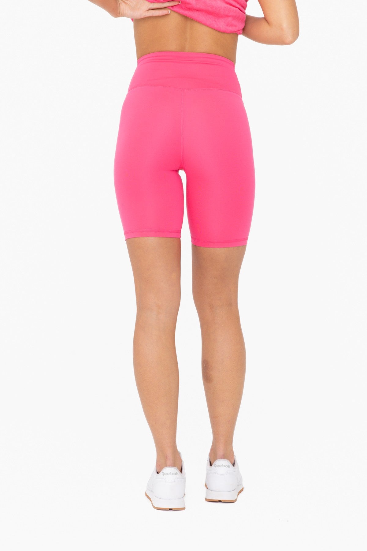 MONO B Hot Pink Venice Crossover Waist Biker Shorts - Final Sale