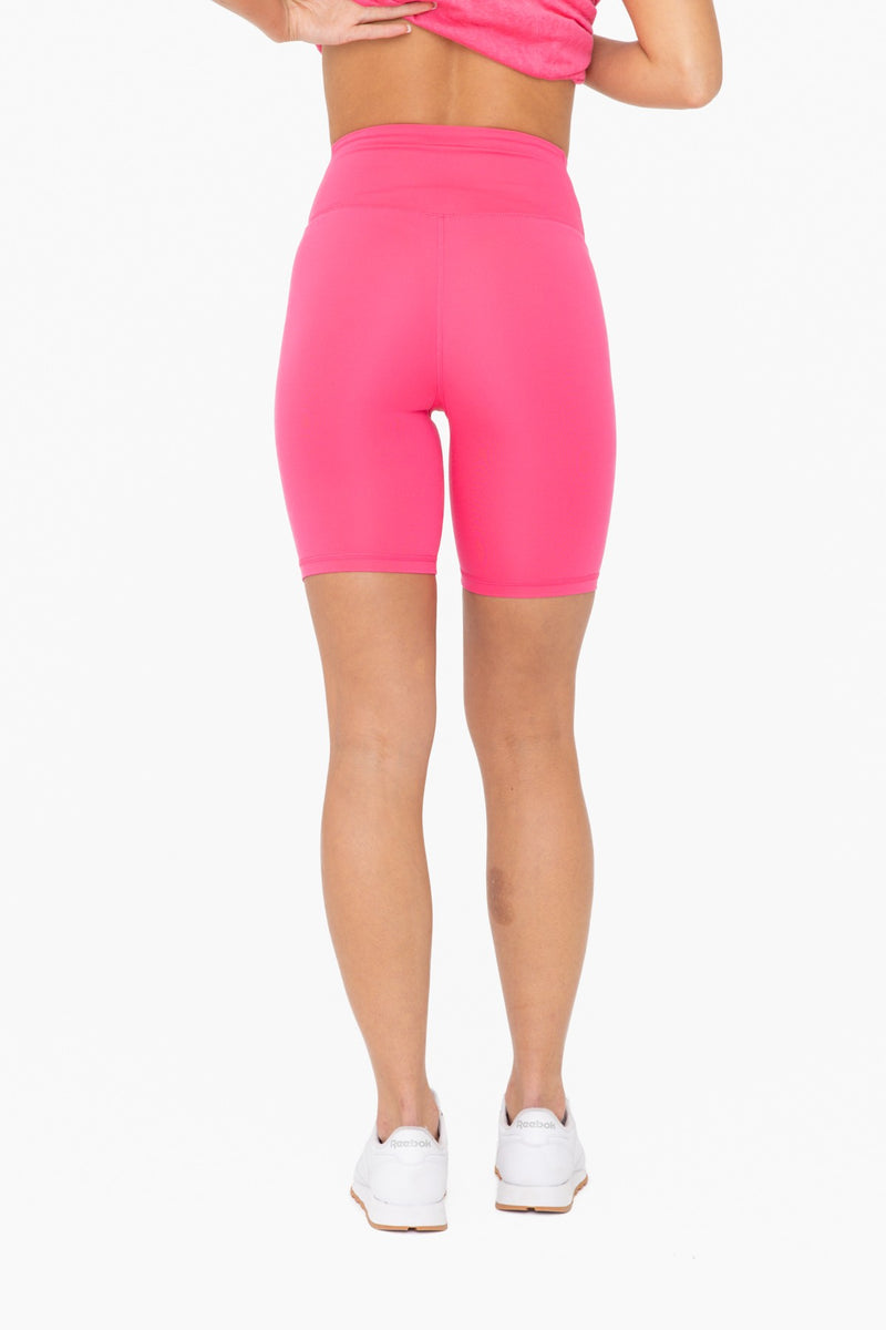 MONO B Hot Pink Venice Crossover Waist Biker Shorts