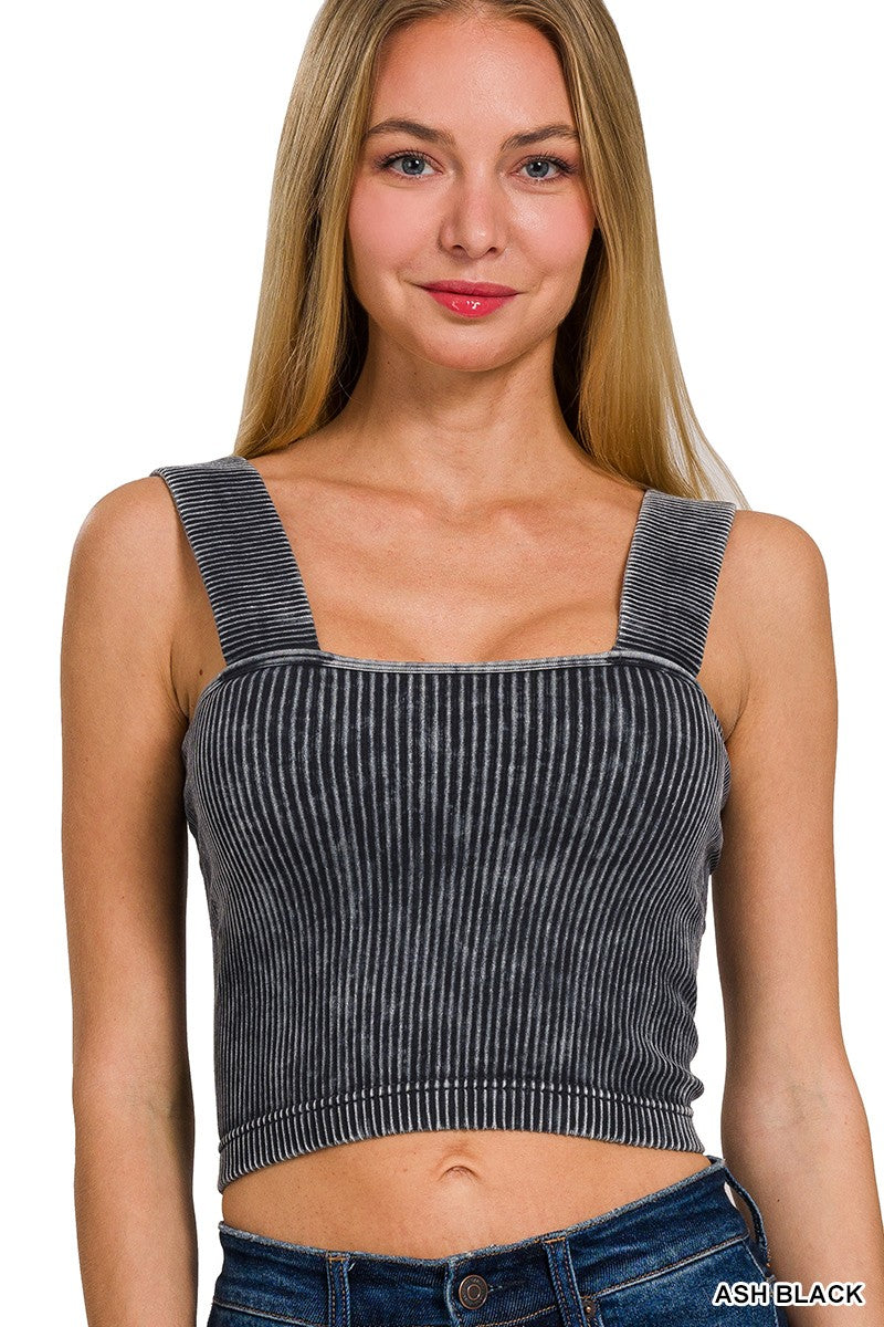 Washed Ribbed Cropped Tank Top*