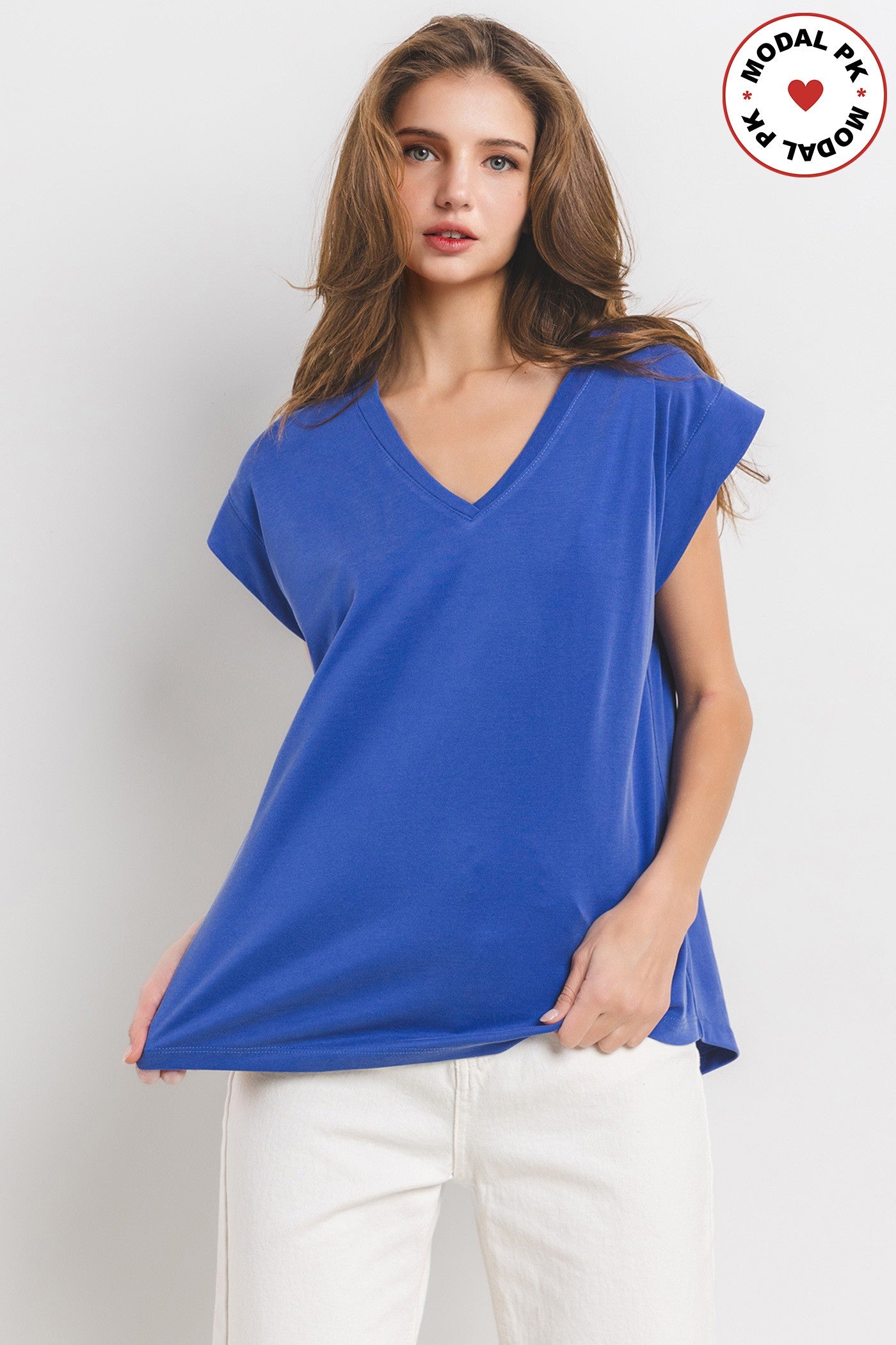 Modal Solid Knit V-neck Sleeveless Top - Final Sale