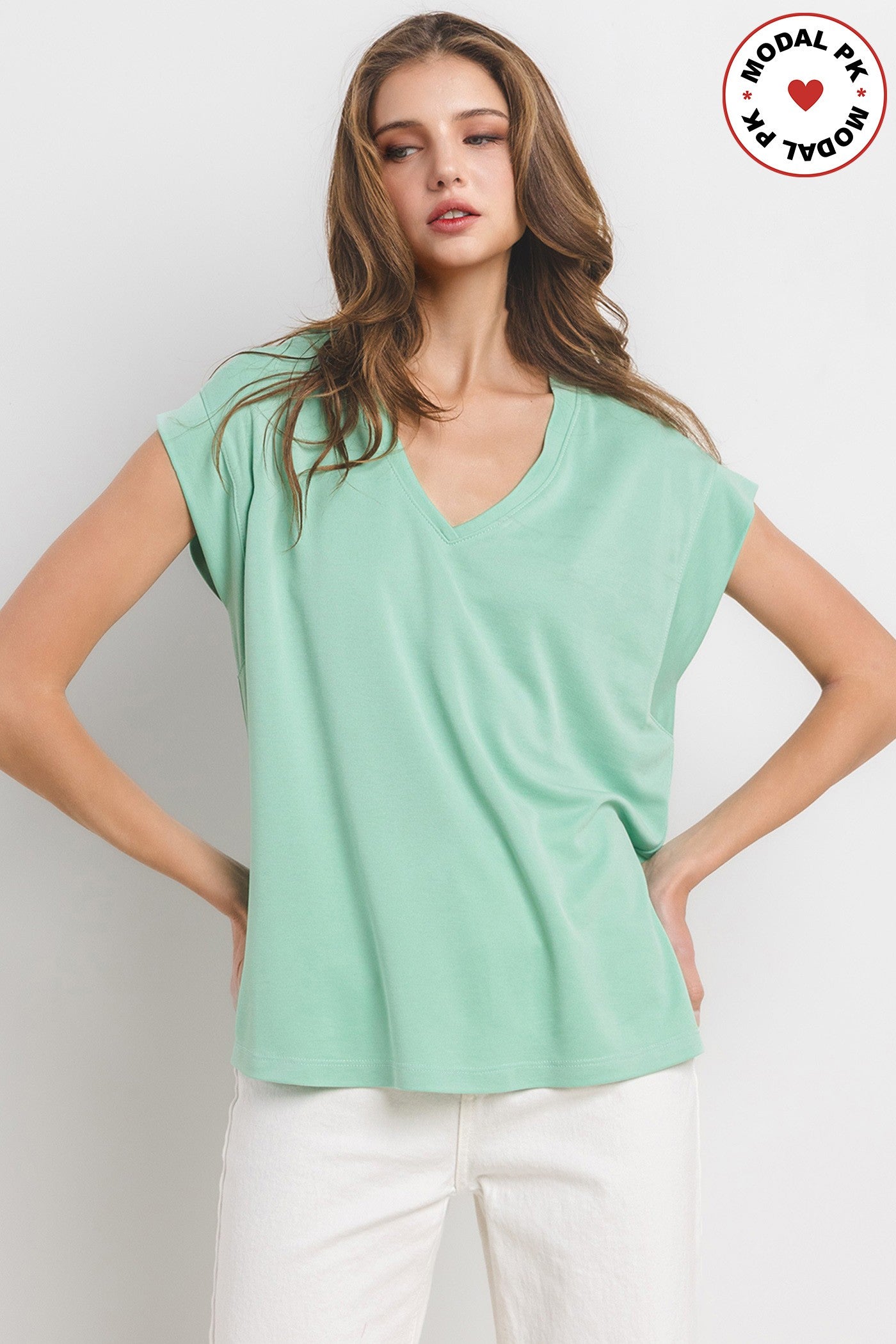 Modal Solid Knit V-neck Sleeveless Top - Final Sale