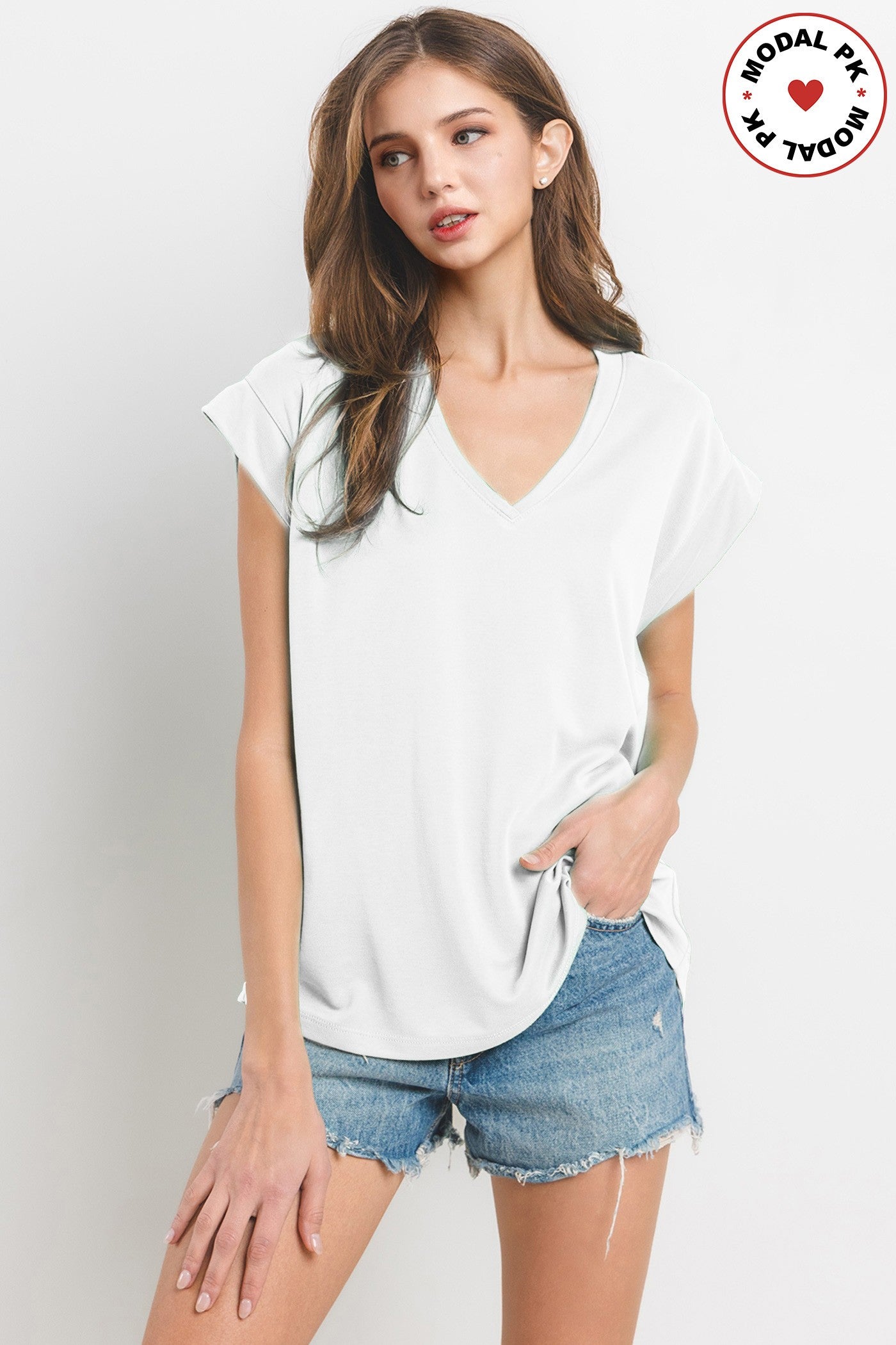 Modal Solid Knit V-neck Sleeveless Top - Final Sale