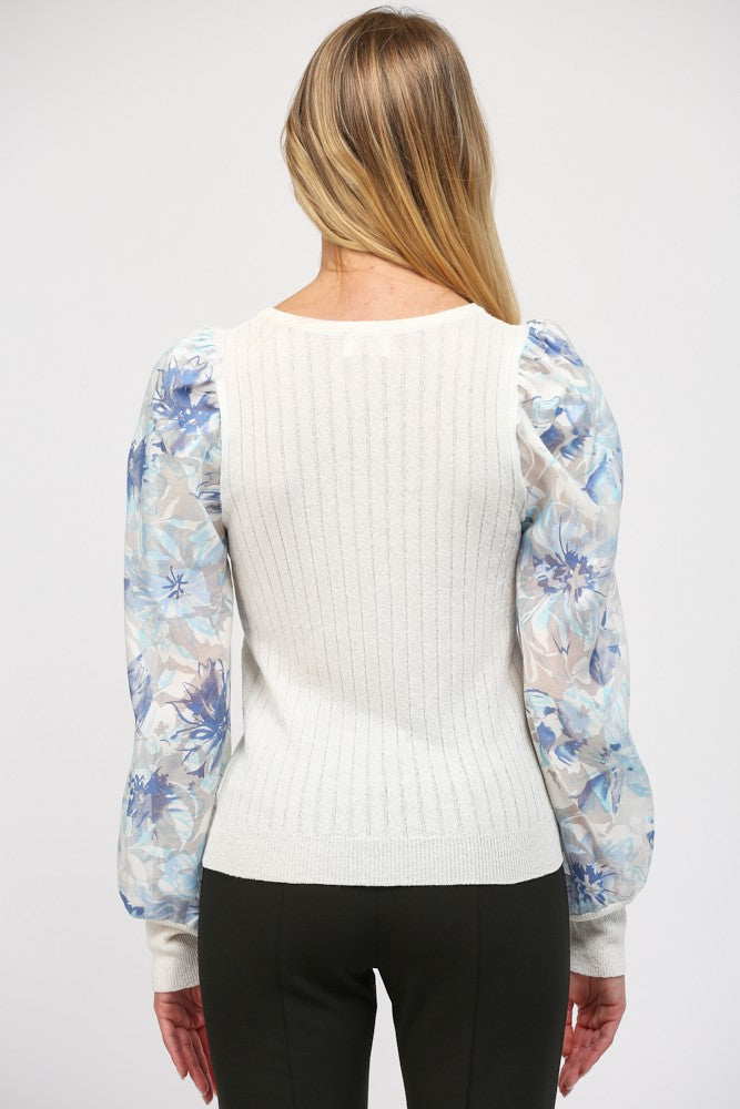 Organza Floral Sleeve Sweater | FATE