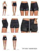 Zenana Washed Black Cuff Hem Denim Shorts