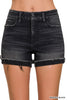 Zenana Washed Black Cuff Hem Denim Shorts - Final Sale