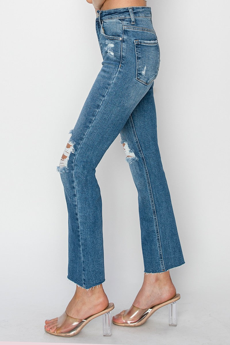 HIGH RISE KNEE DISTRESSED ANKLE JEANS | RISEN *30A OCTOBER LIVE PREORDER