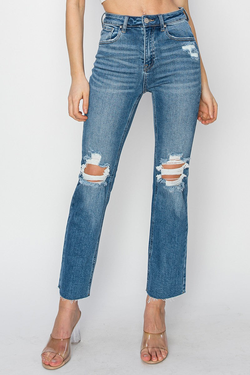 HIGH RISE KNEE DISTRESSED ANKLE JEANS | RISEN *30A OCTOBER LIVE PREORDER