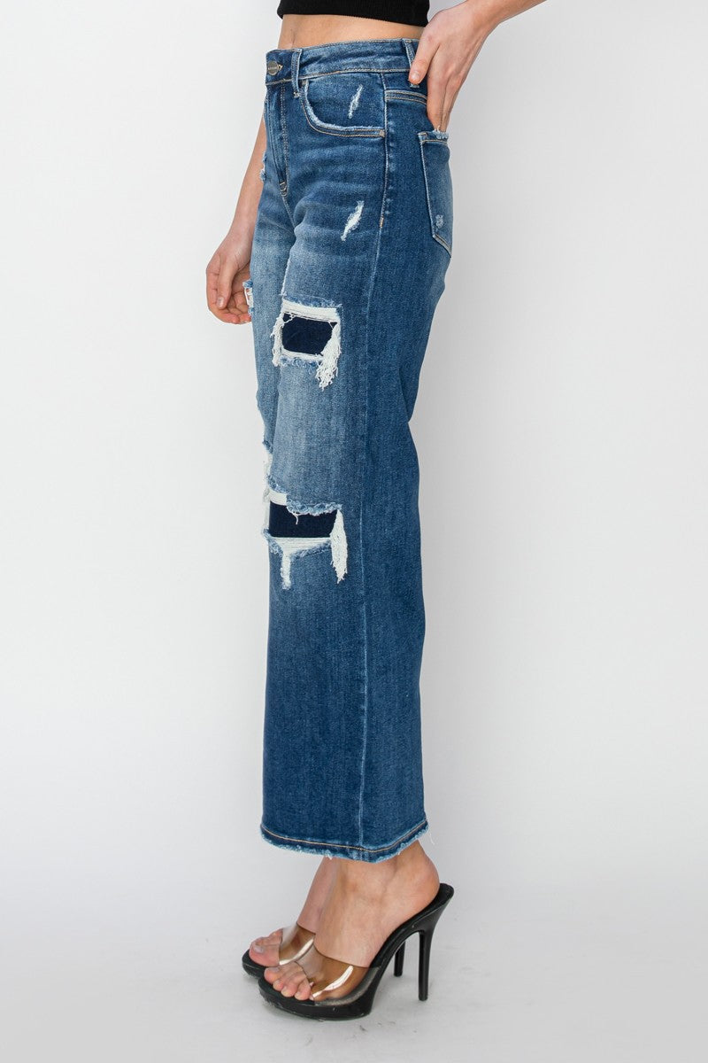 HIGH RISE PATCH DETAILED CROP STRAIGHT JEANS | RISEN *30A OCTOBER LIVE PREORDER