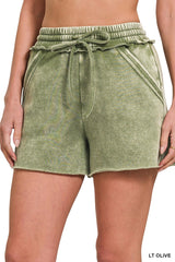 Acid Wash Fleece Drawstring Shorts w/ Pockets