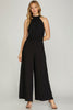 Black Wide Leg Woven Halter Jumpsuit