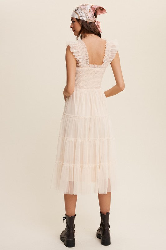 Smocked Ruffle Tiered Mesh Midi Maxi Dress | LISTICLE *LA LIVE PREORDER