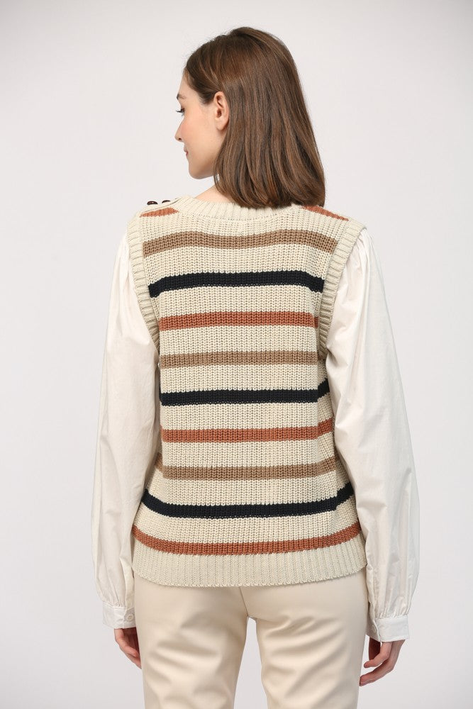 Attached Cotton Undershirt Stripe Sweater Vest