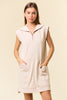 Zip-front Cap Sleeve Mini Dress W/ Front Pockets