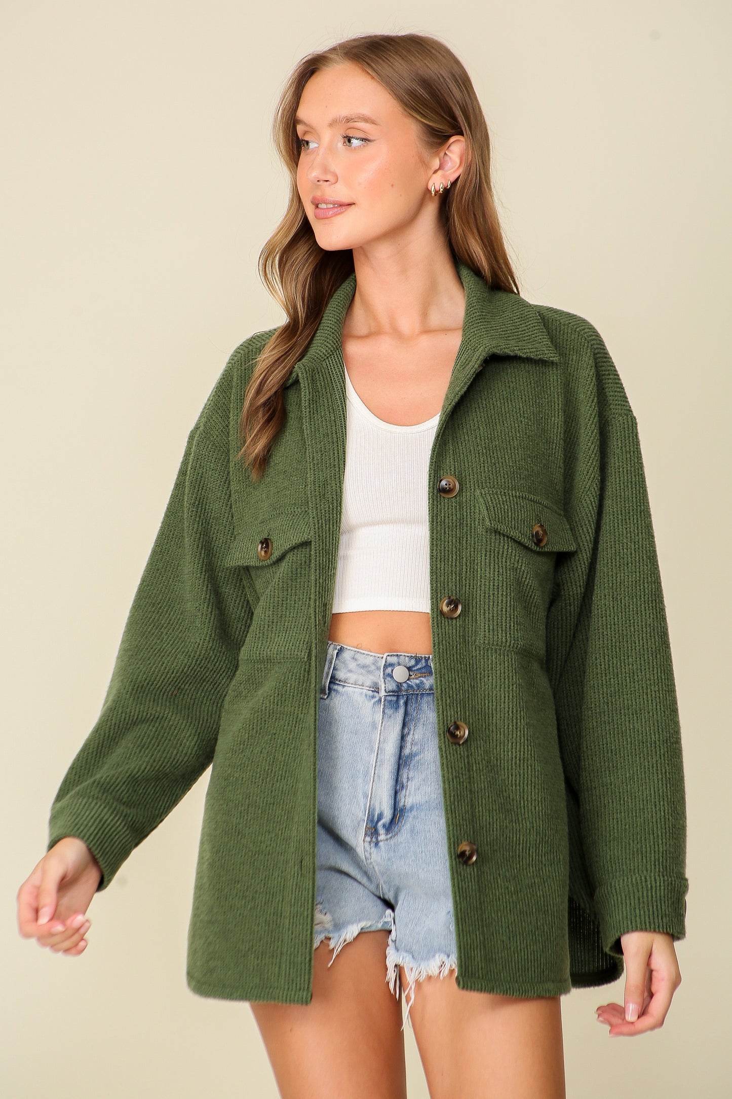 Cozy Brushed Waffle Oversized Shacket