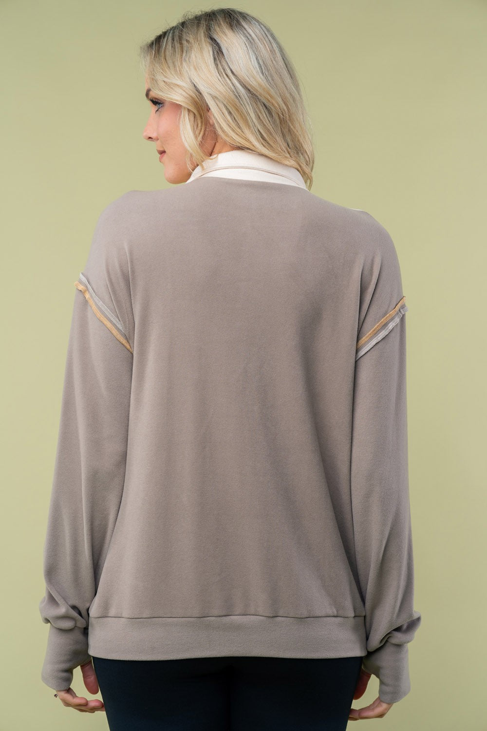 Grey Colorblock Long Sleeve Sweater Top