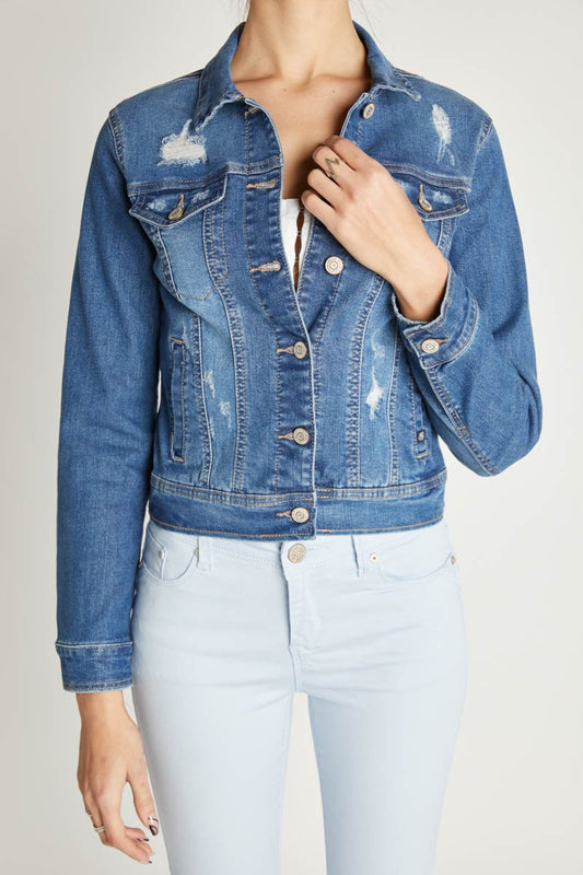 Medium Wash Classic Destructed Denim Jacket