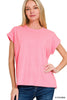 Round Neck Folded Short Sleeve T-shirt Top | ZENANA *DEAL