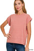 Round Neck Folded Short Sleeve T-shirt Top | ZENANA *DEAL