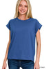 Round Neck Folded Short Sleeve T-shirt Top | ZENANA *DEAL