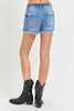 Mid-Rise Elastic Band Side Slit Denim Shorts | RISEN **30A JANUARY PREORDER