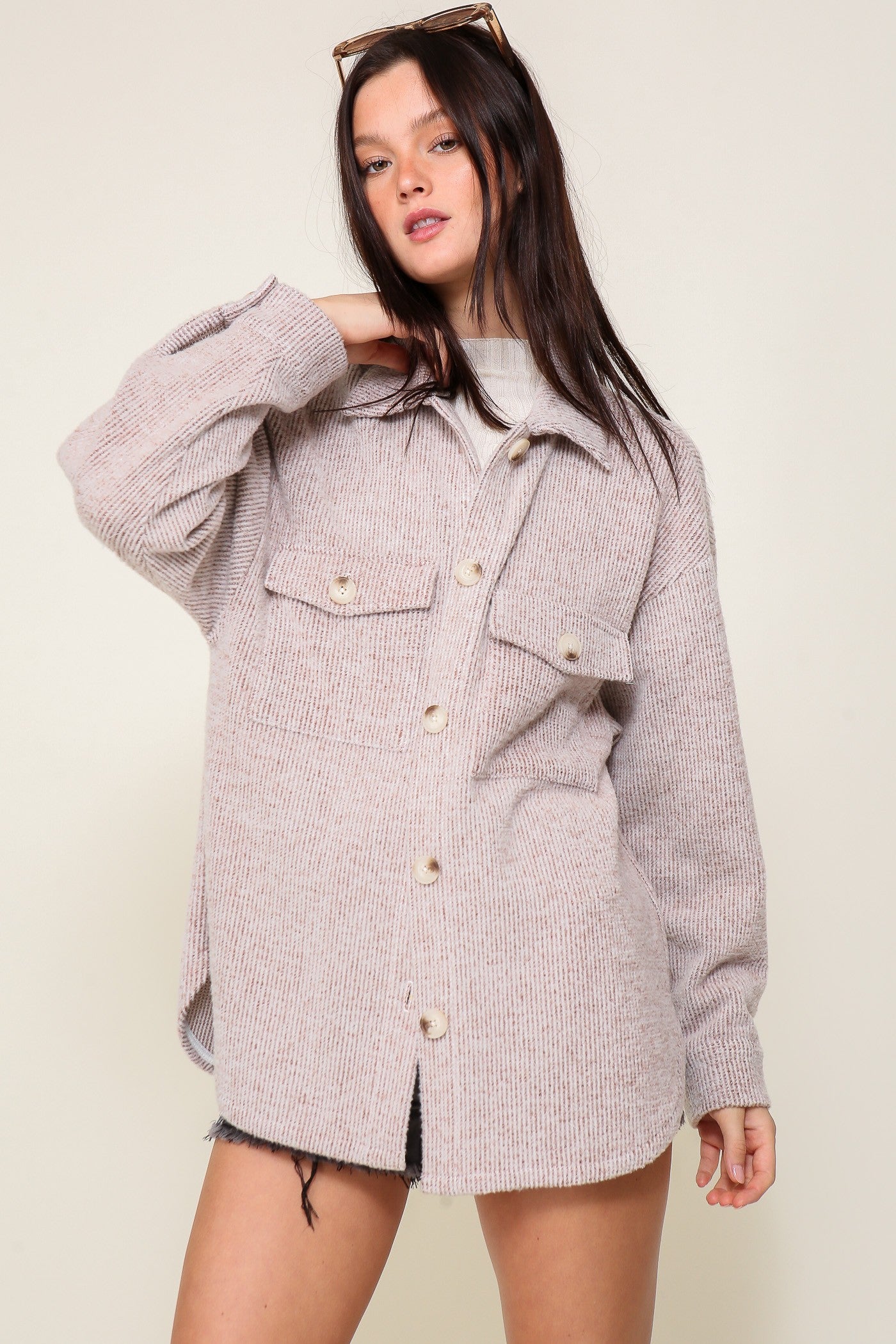 Cozy Brushed Waffle Oversized Shacket