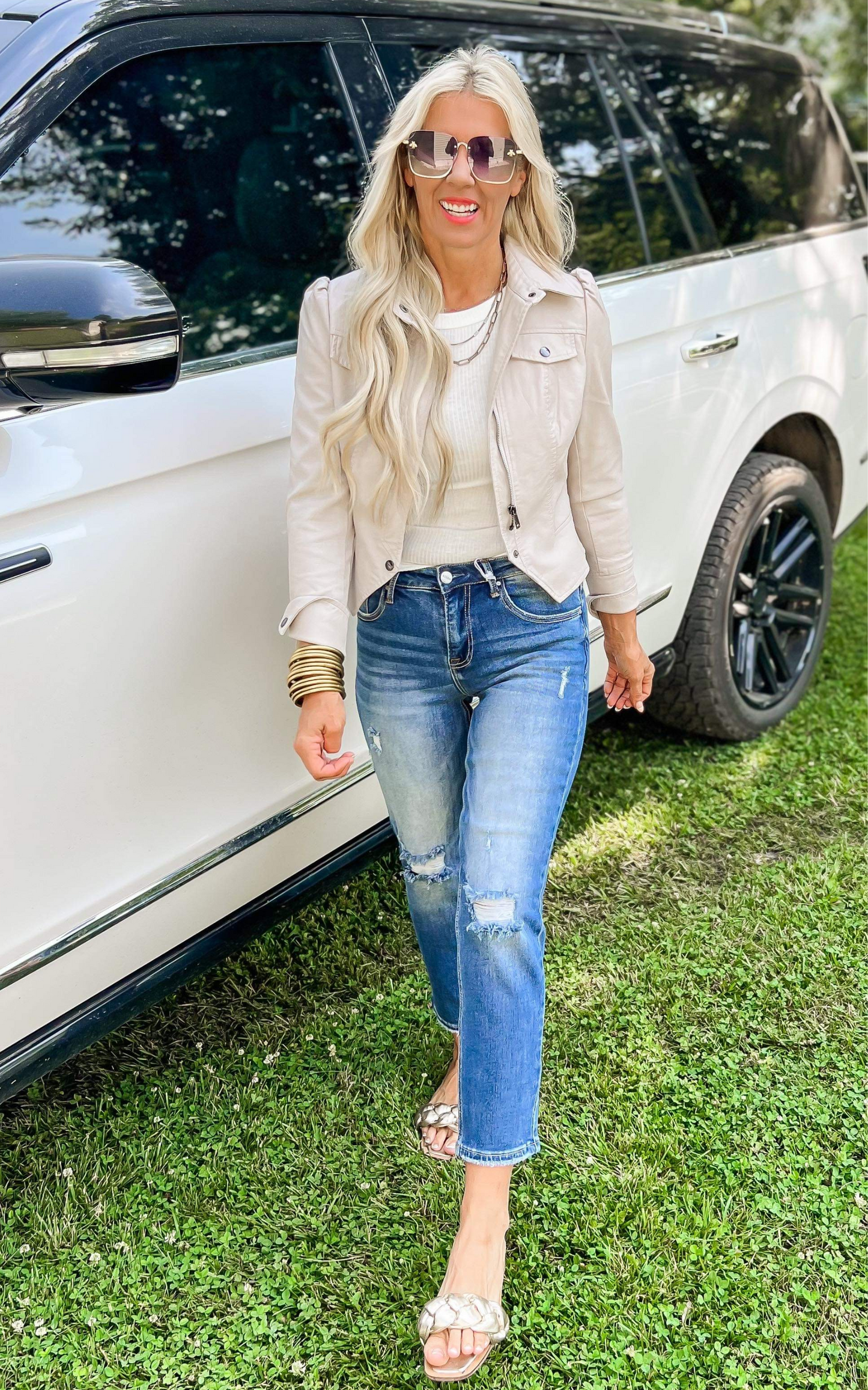 Midrise Distressed Boyfriend Denim Jeans- RISEN - Final Sale