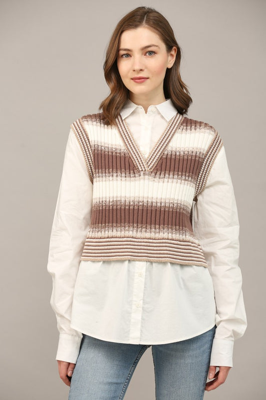 Knitted Vest Overlay Twofer Shirt | FATE *30A SEPT PREORDER