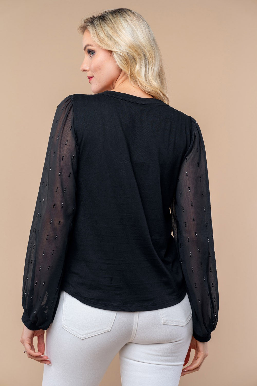 Black Sheer Long Sleeve Knit Top