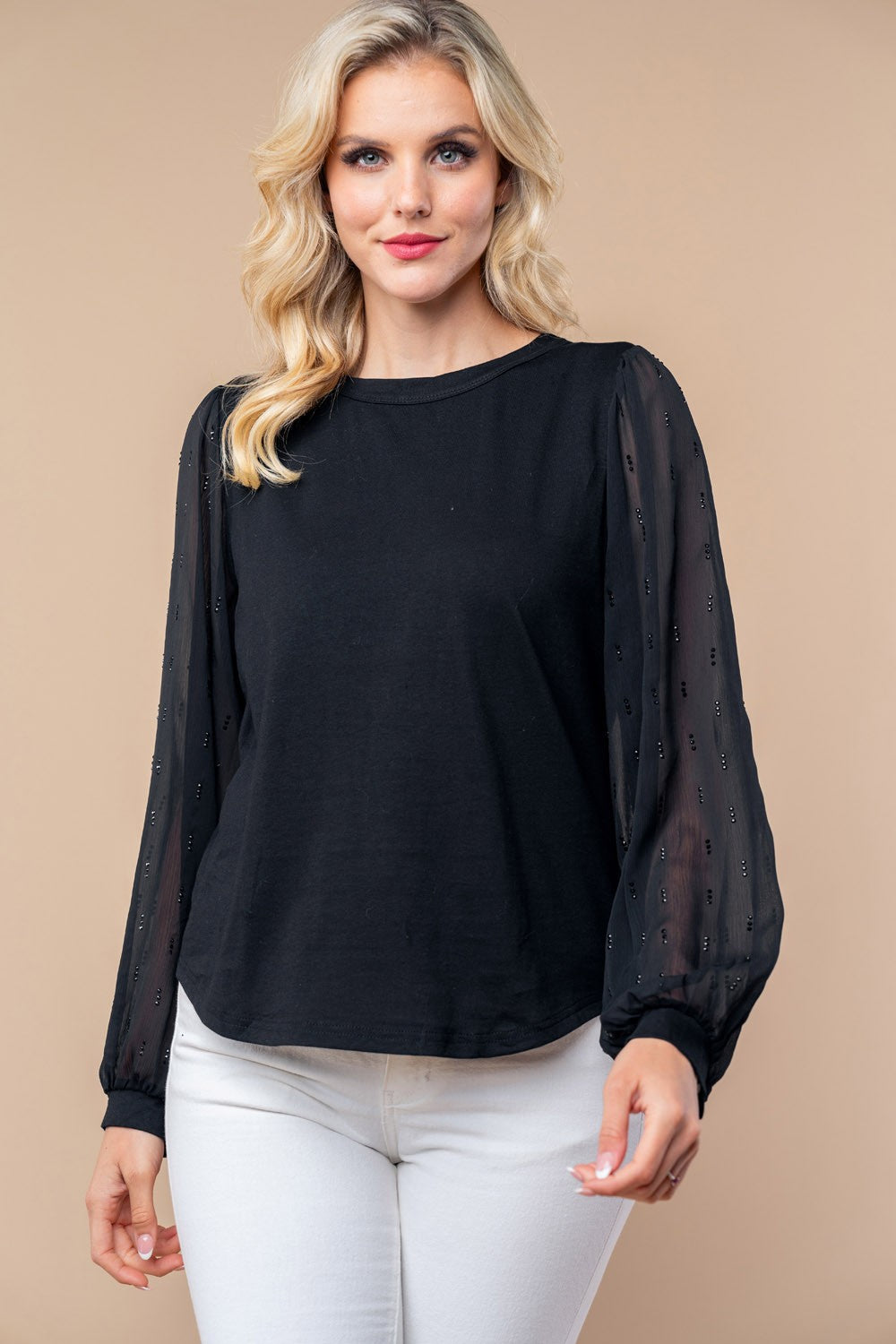 Black Sheer Long Sleeve Knit Top