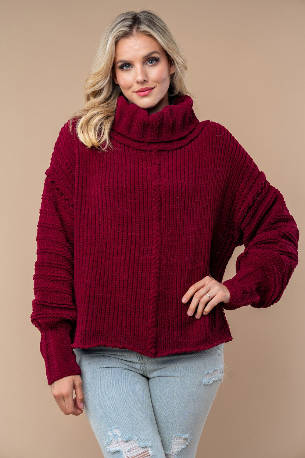 Wine Chunky Knit Sweater