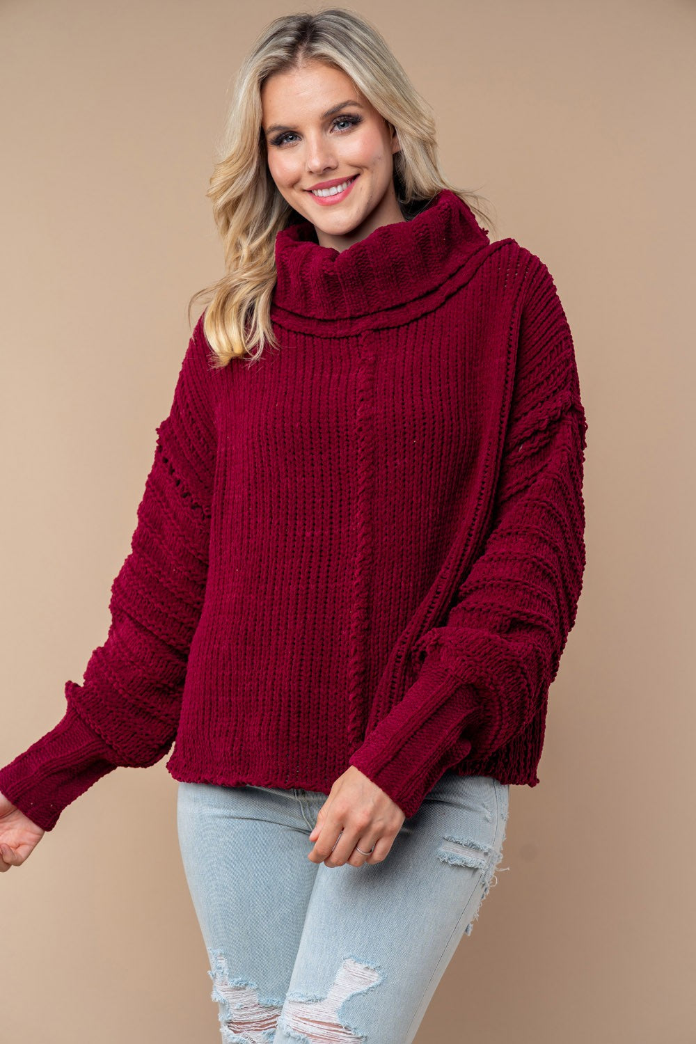 Wine Chunky Knit Sweater