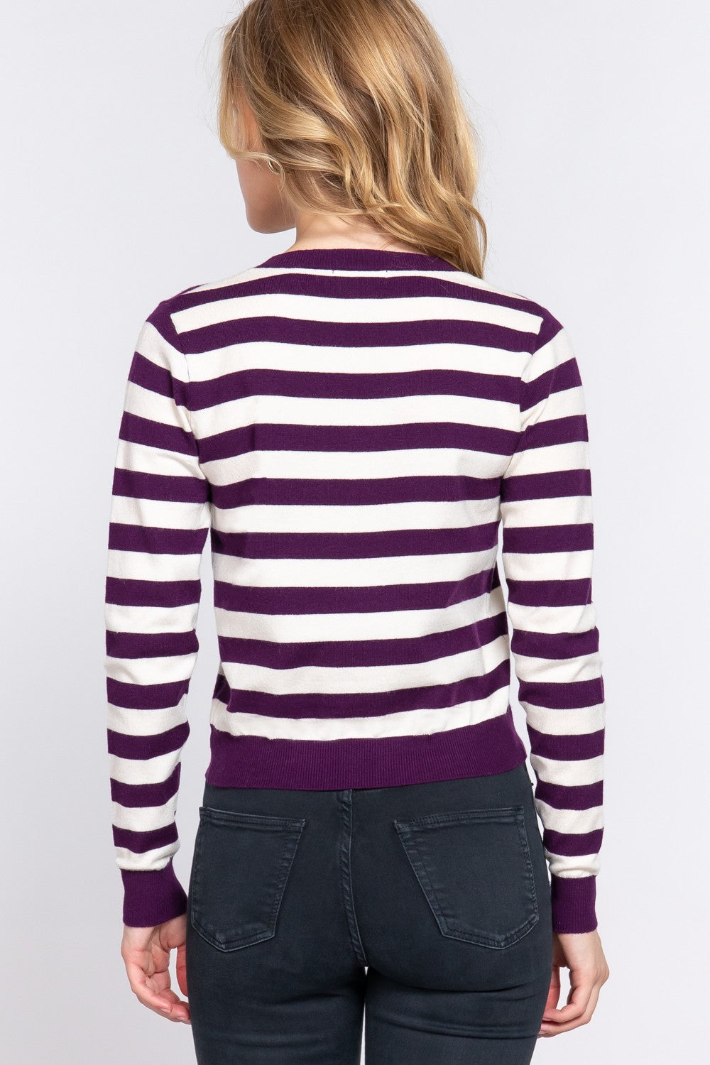 Purple Striped V-Neck Sweater - DEAL