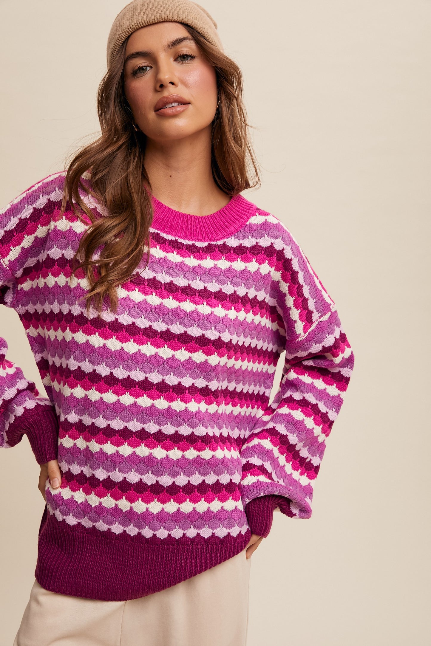 Striped Dot Multicolor Knit Sweater