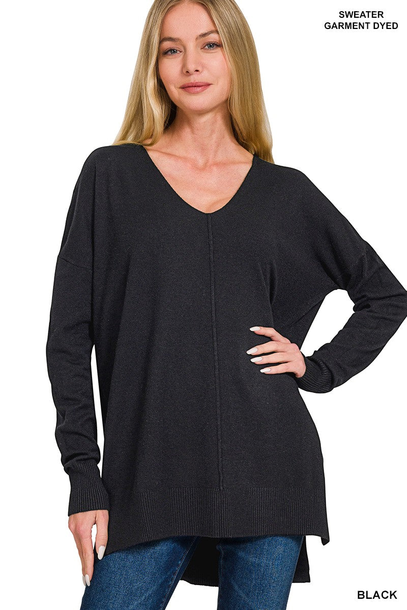 August Breeze Hi Low V-Neck Sweater