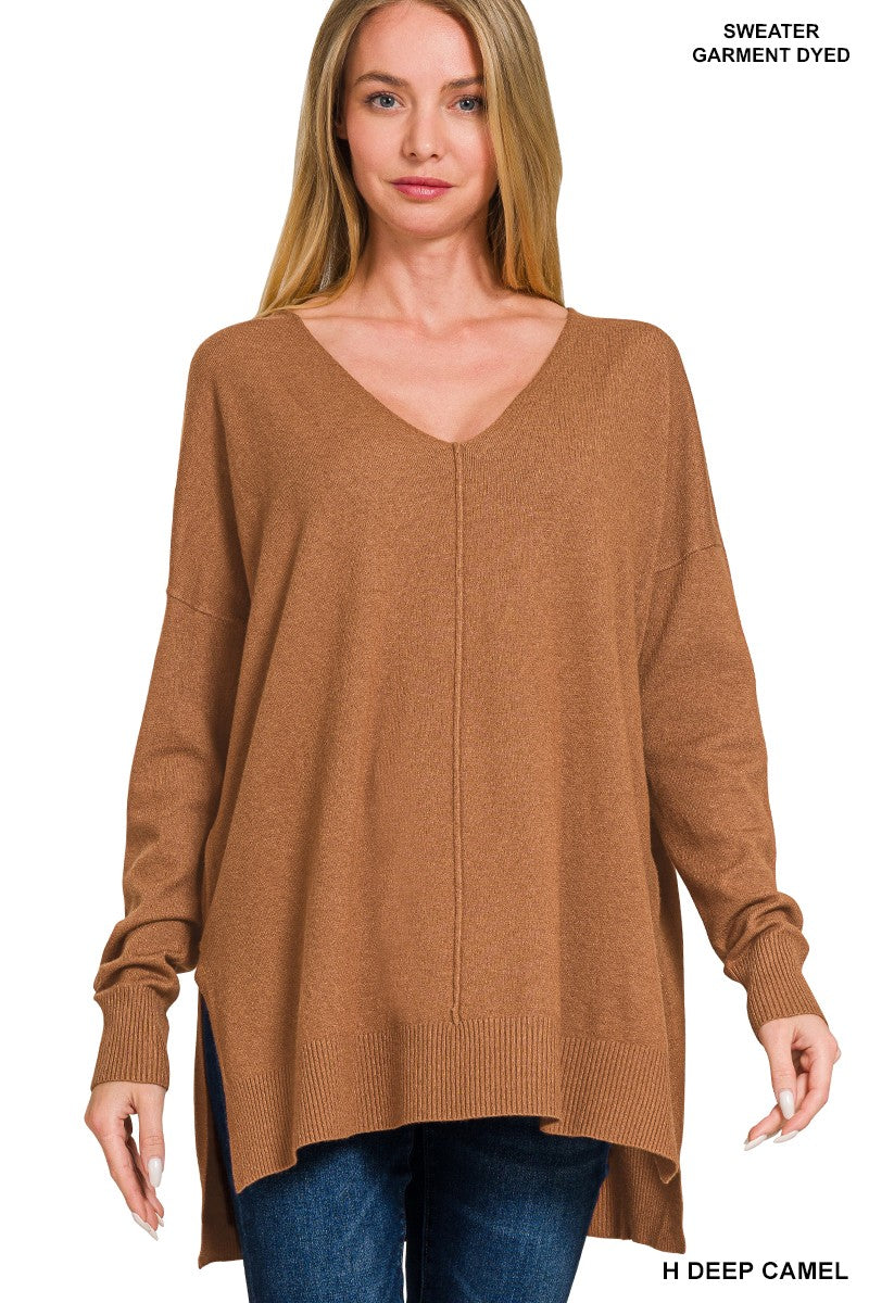 August Breeze Hi Low V-Neck Sweater