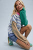 Blue White Color Block Striped Sweater