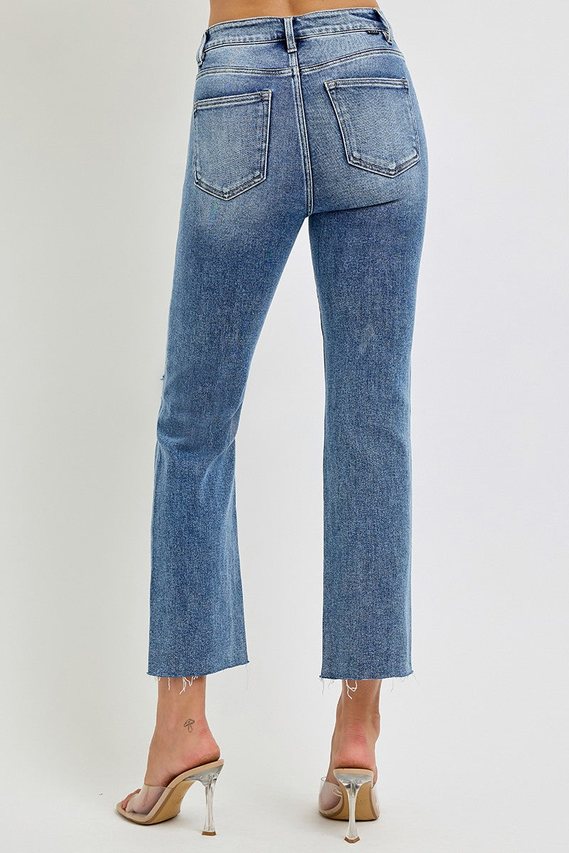 High Rise Crop Straight Button Down Distressed Denim Jean | RISEN - Final Sale
