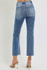 High Rise Crop Straight Button Down Distressed Denim Jean | RISEN - Final Sale