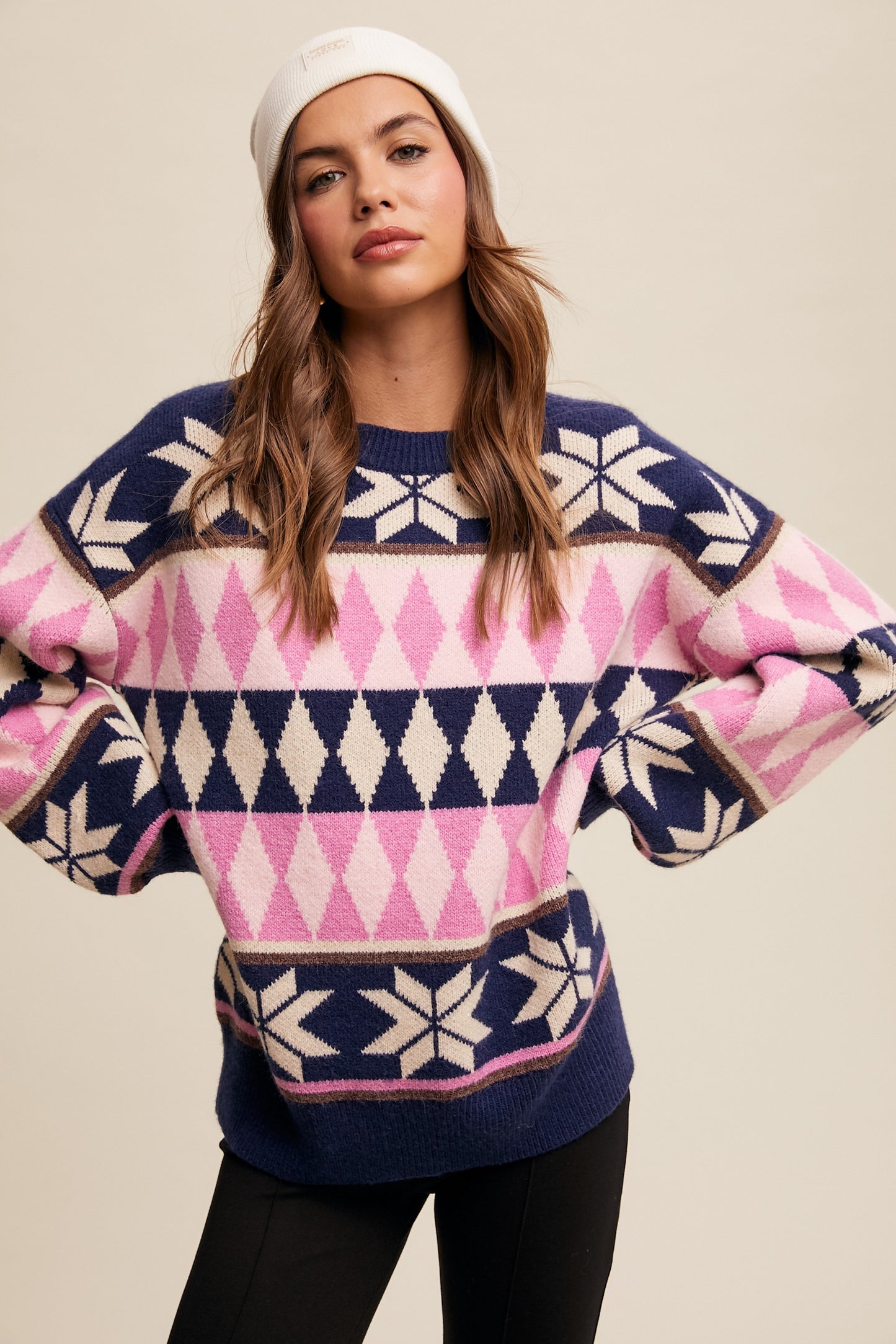 Navy Vintage Pattern Knit Sweater