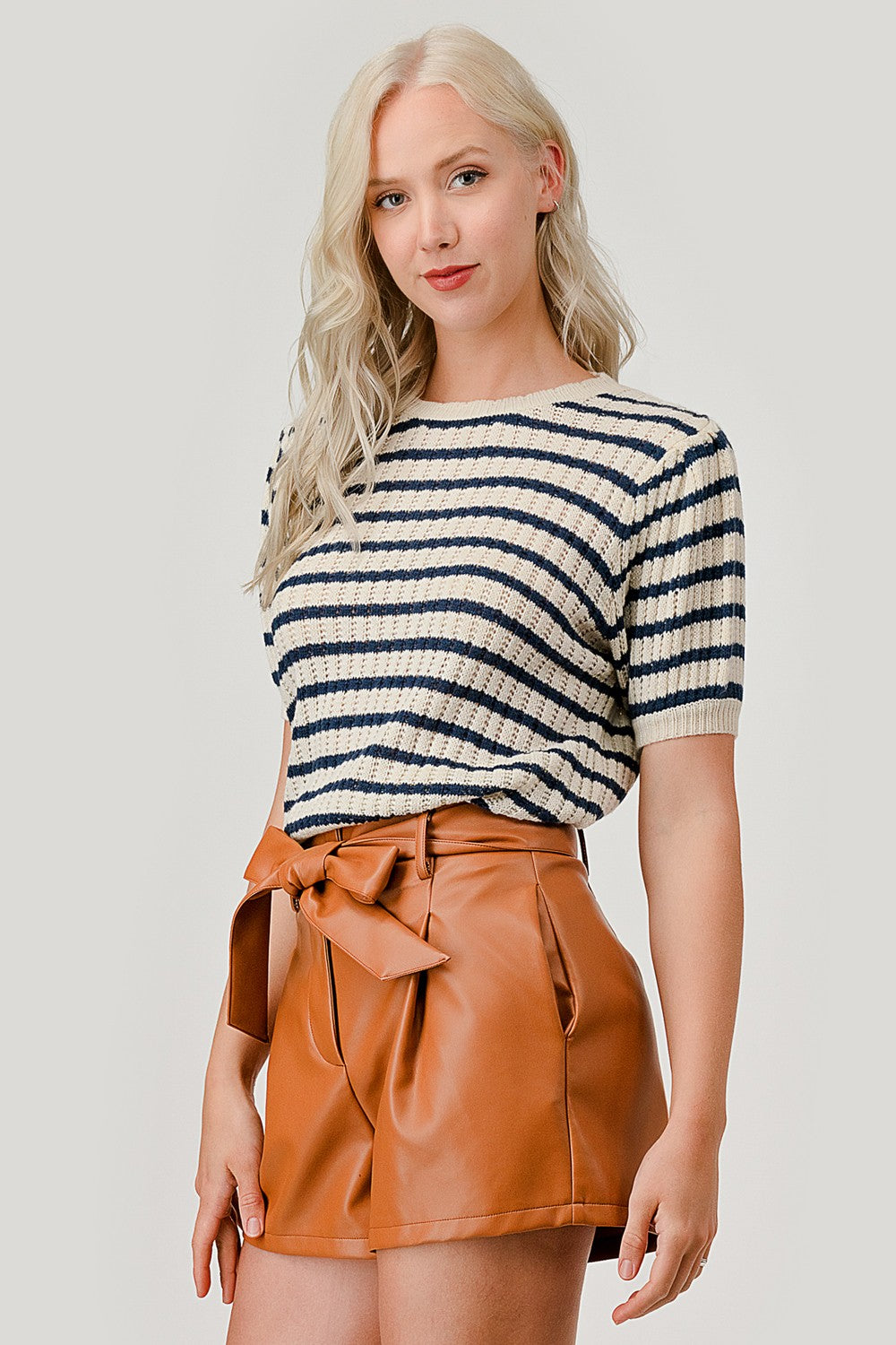 Stripe Pattern Hollow Knit Top* - Final Sale